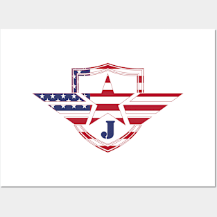 Letter J American Flag Monogram Initial Posters and Art